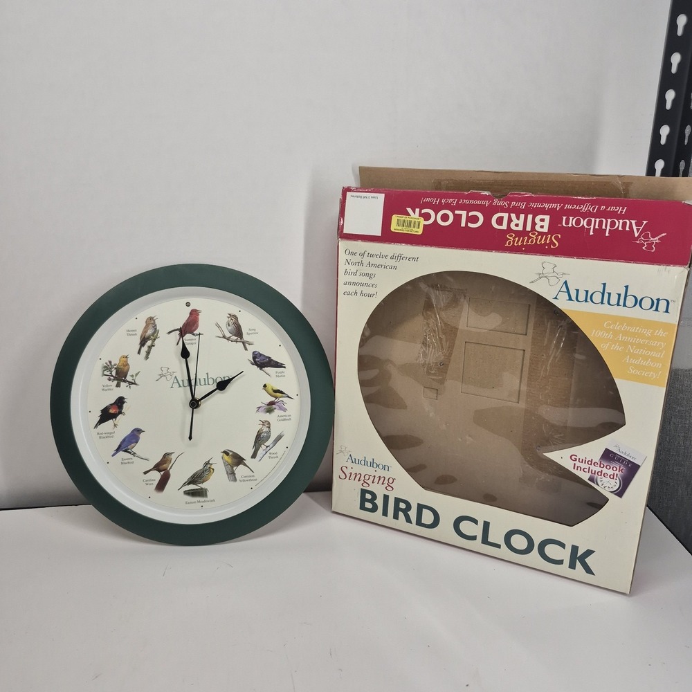Audubon Singing Bird Wall Clock 13" Tested Works Birdsong Nature Clock